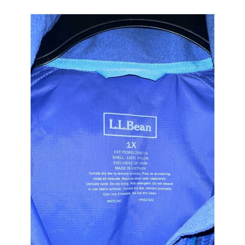 L.L.Bean Womens 1X Blue Hooded Windbreaker Lightweight Rain Jacket Plus Size - Picture 3 of 4